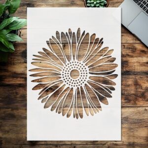 Boho Emily Rose Vintage Daisy Flower Stencil for Furniture, , White