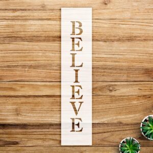 Believe Vertical Word Stencil for Walls and Crafts, Reusable Mylar Template, Ideal for Home Decor and Inspirational Art Projects - Size A1 ()