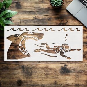 Stencil Caution Shark Danger Sign Shark Scuba Diver, Plastic Reusable, Reusable Plastic, L x W, for DIY Crafts and Home Decor