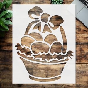 Stencil Basket with Chicken Eggs Easter, Plastic Reusable, Reusable Plastic, L x W, for DIY Crafts and Home Decor
