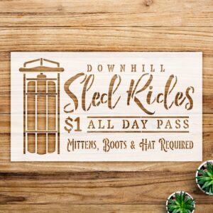 Downhill sled Ride Stencil Pattern for Wood and Craft Projects, Reusable Mylar Template for DIY Christmas Home Decor and Art - Size A2 ()