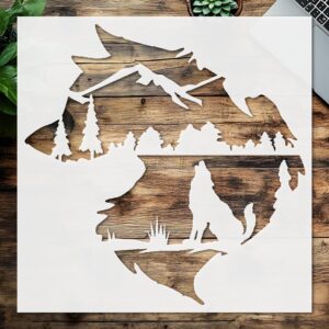 Stencil Big Wolf Nature Design, Plastic Reusable, Reusable Plastic, L x W, for DIY Crafts and Home Decor