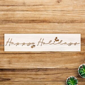 Happy Holidays Stencil Pattern for Wood and Walls, Festive Bells and Holly Design, Rustic Cursive Script for DIY Winter and Christmas Decor Projects - Size A2 ()