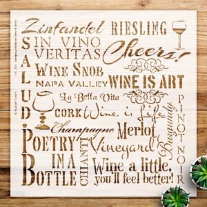 Wine Stencil Pattern for Walls and Crafts, Reusable Mylar Template, Tuscan Word Art Design, Ideal for Home Decor and Painting Projects - Size A3 ()