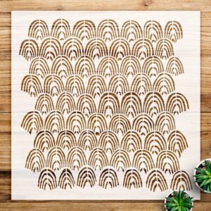 Hand Drawn Scallop Pattern Stencil for Walls and Crafts, Reusable Mylar Template, Ideal for DIY Home Decor and Mixed Media Projects - Size A4 ()