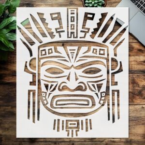 Aztec Face Mask Stencil – Reusable Mylar Template for Painting, Wall Art, Crafts, DIY Projects and Ethnic Decorative Design