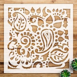 Abstract Floral Paisley Stencil Pattern for Walls and Crafts, Reusable Mylar Template, Ideal for Home Decor, backsplash, and Wood Sign Projects - Size A1 ()