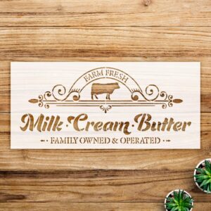 Milk Cream and Butter Stencil for Farmhouse Kitchen Decor, Cow Silhouette Design, Ideal for Walls, Wood, and DIY Projects - Size A2 ()
